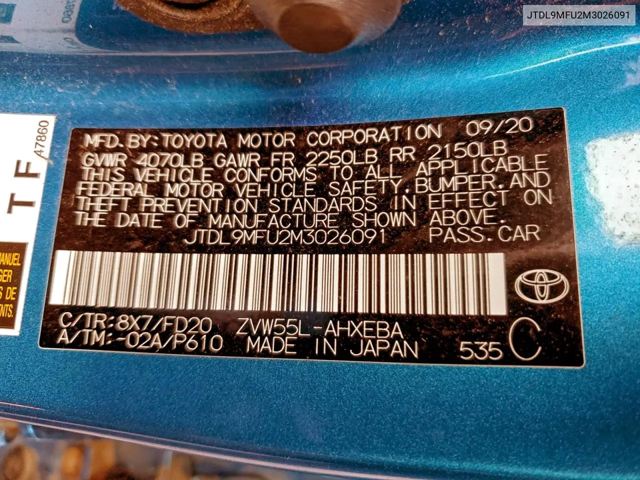 JTDL9MFU2M3026091 2021 Toyota Prius Le