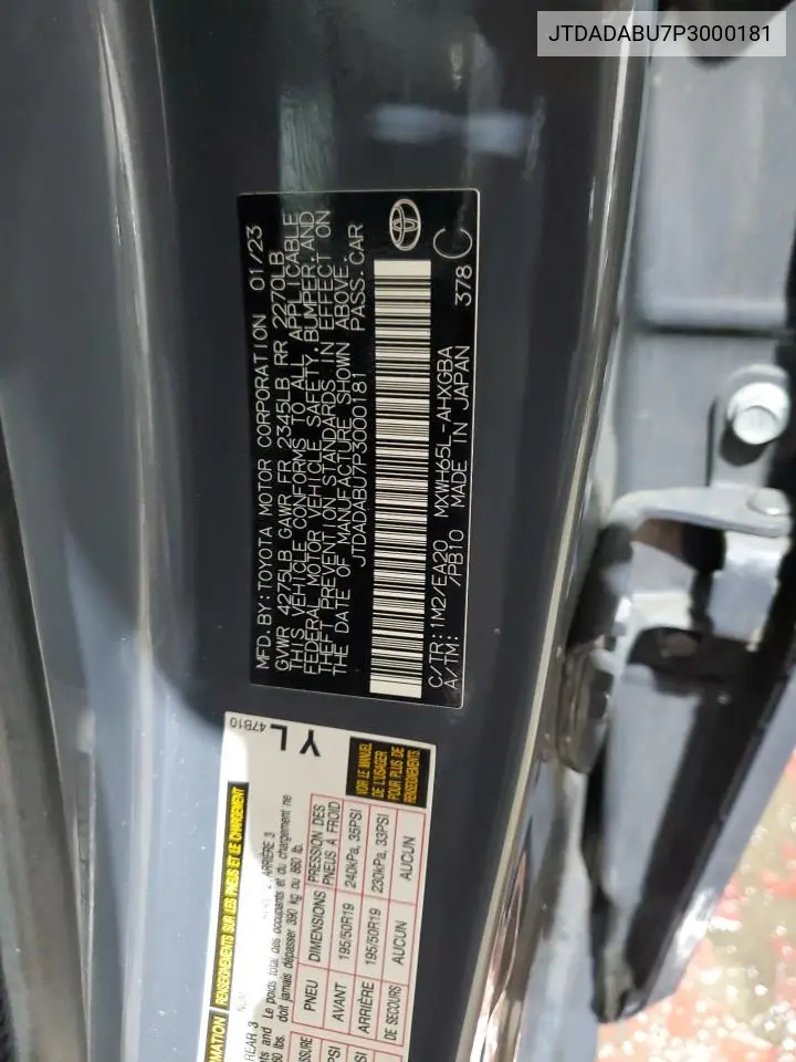 JTDADABU7P3000181 2023 Toyota Prius Le