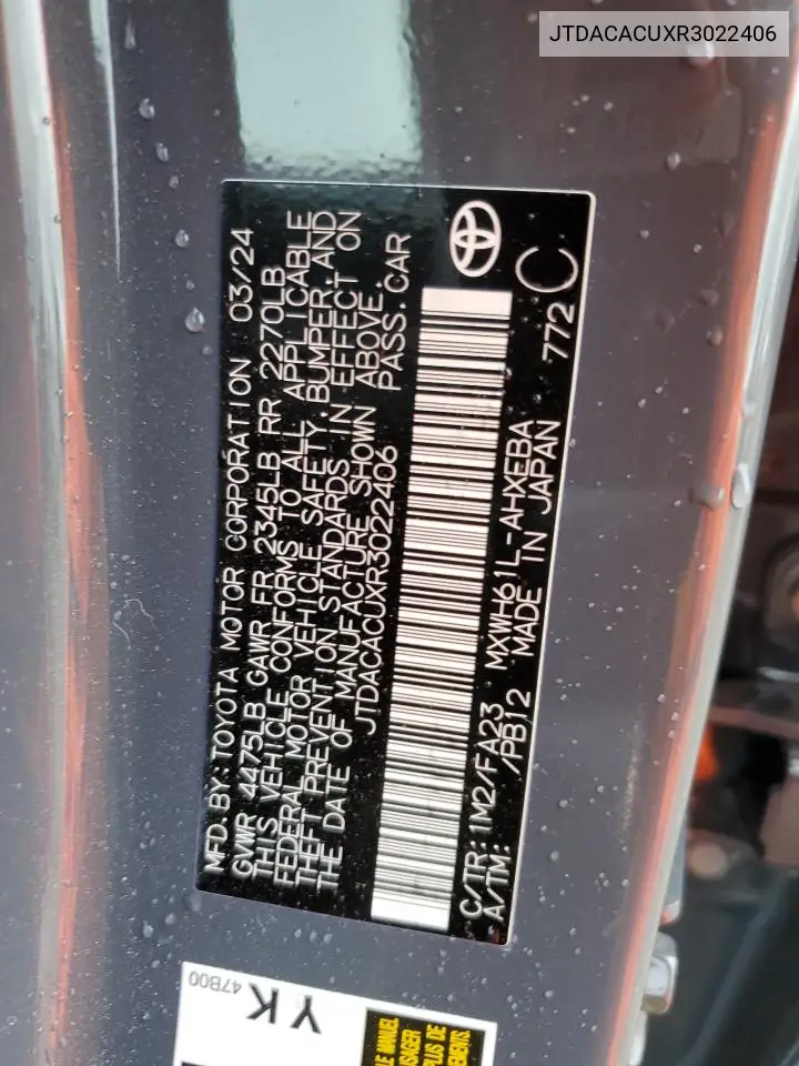 JTDACACUXR3022406 2024 Toyota Prius Prime Se