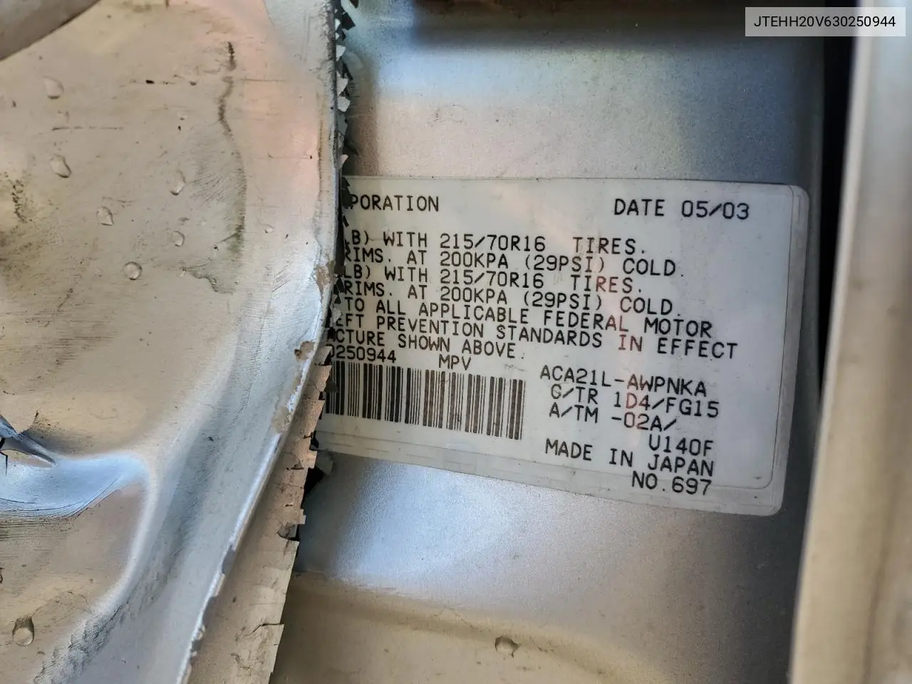 JTEHH20V630250944 2003 Toyota Rav4