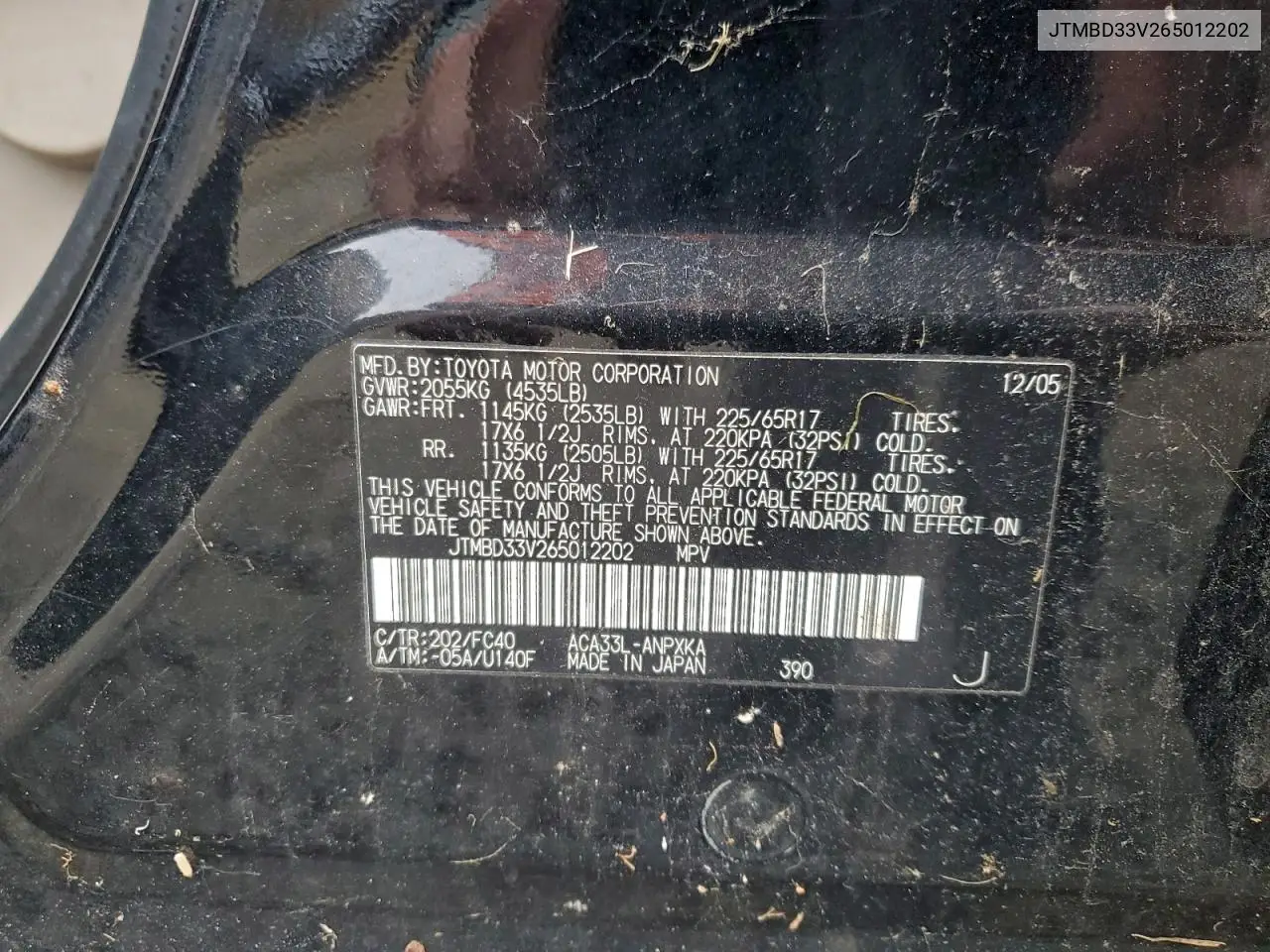 JTMBD33V265012202 2006 Toyota Rav4