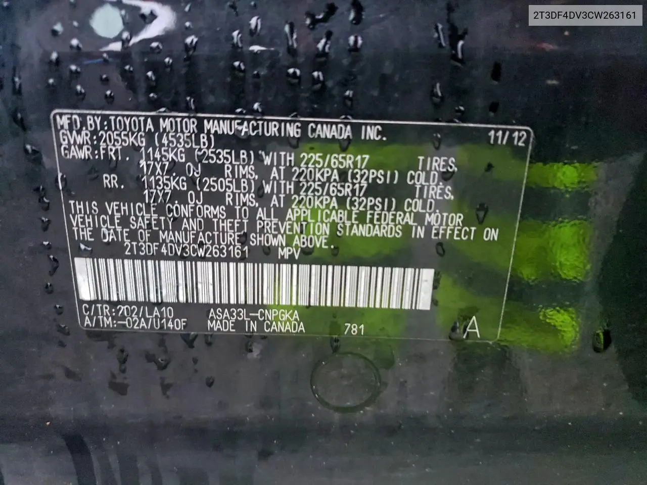 2T3DF4DV3CW263161 2012 Toyota Rav4 Limited