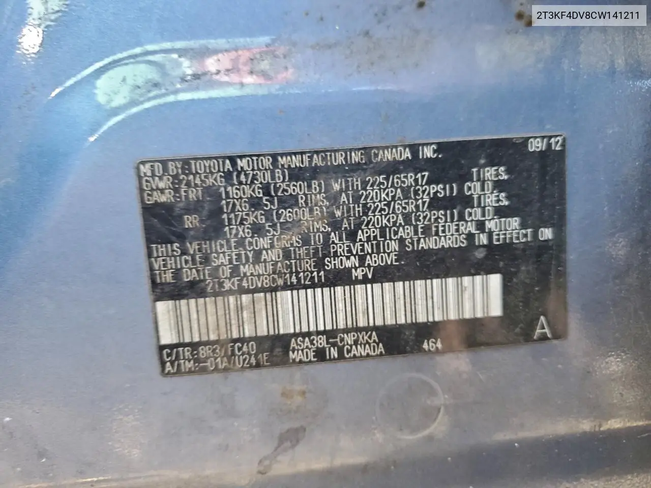 2T3KF4DV8CW141211 2012 Toyota Rav4