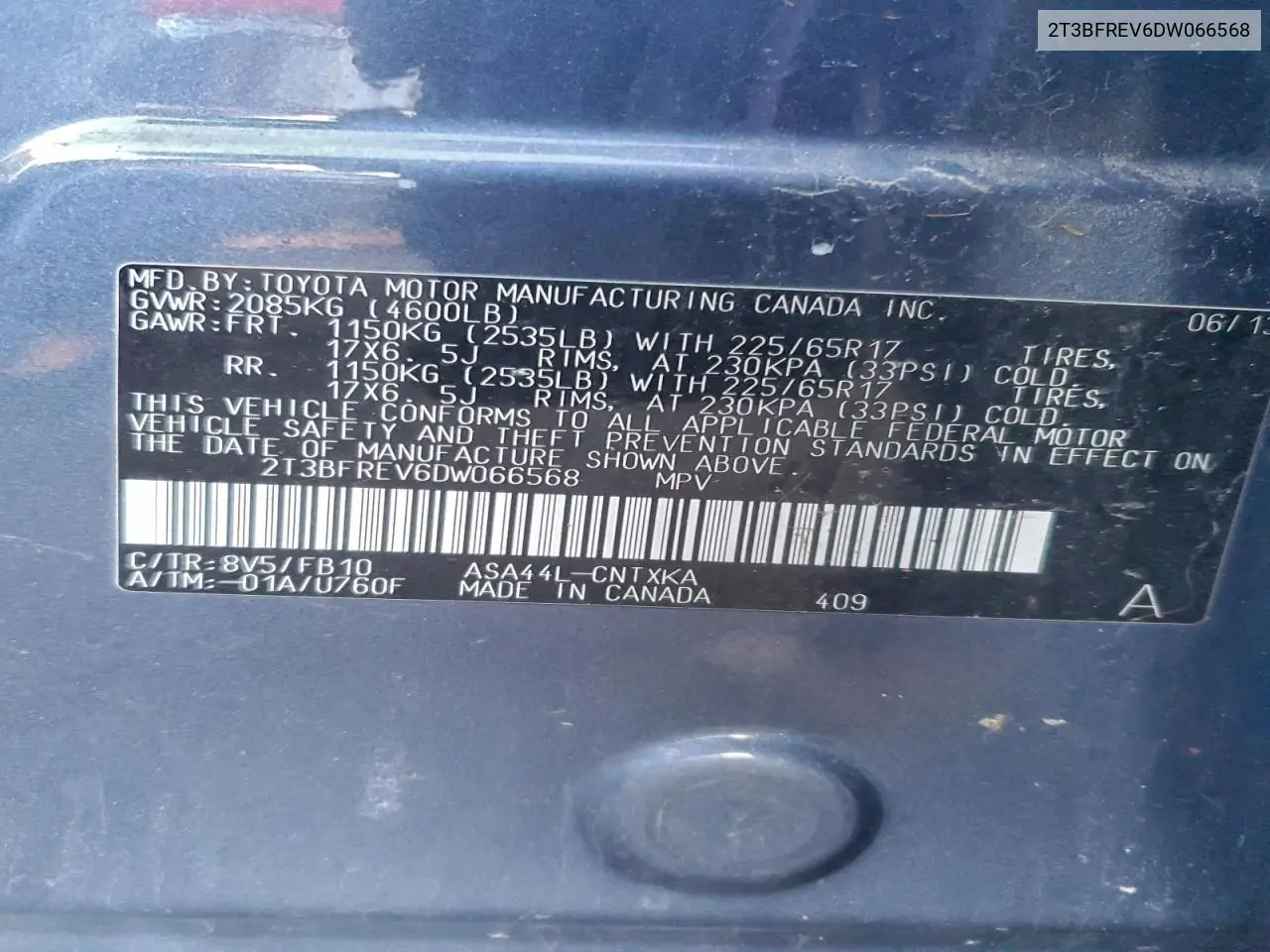 2T3BFREV6DW066568 2013 Toyota Rav4 Le