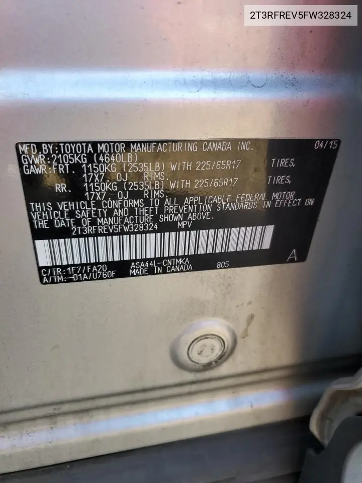 2T3RFREV5FW328324 2015 Toyota Rav4 Xle