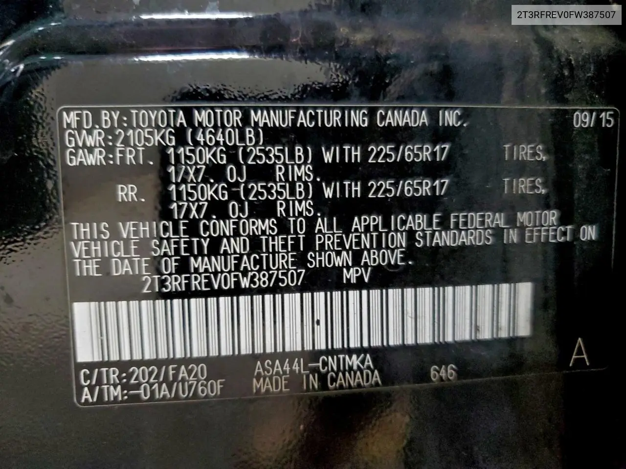 2T3RFREV0FW387507 2015 Toyota Rav4 Xle