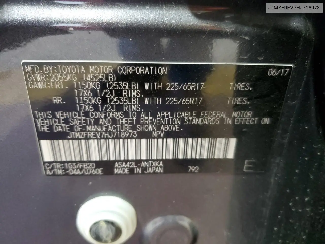 JTMZFREV7HJ718973 2017 Toyota Rav4 Le