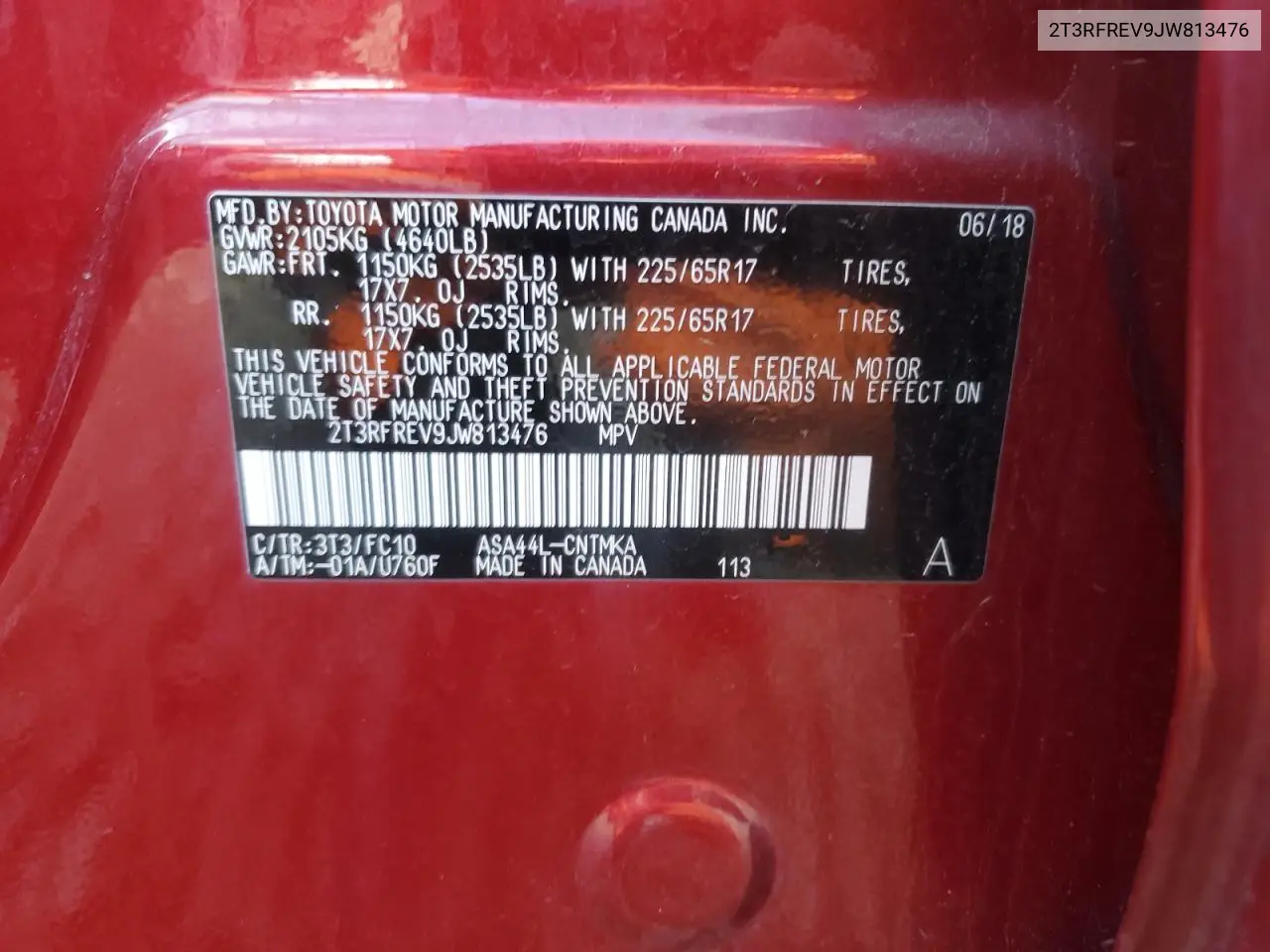 2T3RFREV9JW813476 2018 Toyota Rav4 Adventure