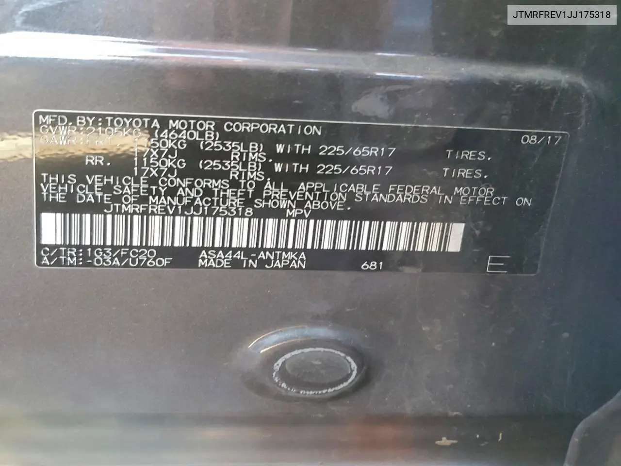 JTMRFREV1JJ175318 2018 Toyota Rav4 Adventure