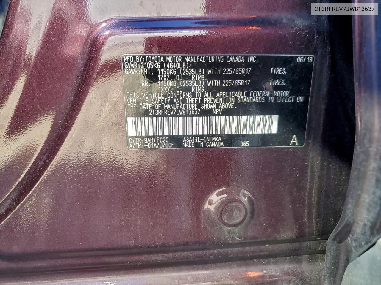 2T3RFREV7JW813637 2018 Toyota Rav4 Adventure