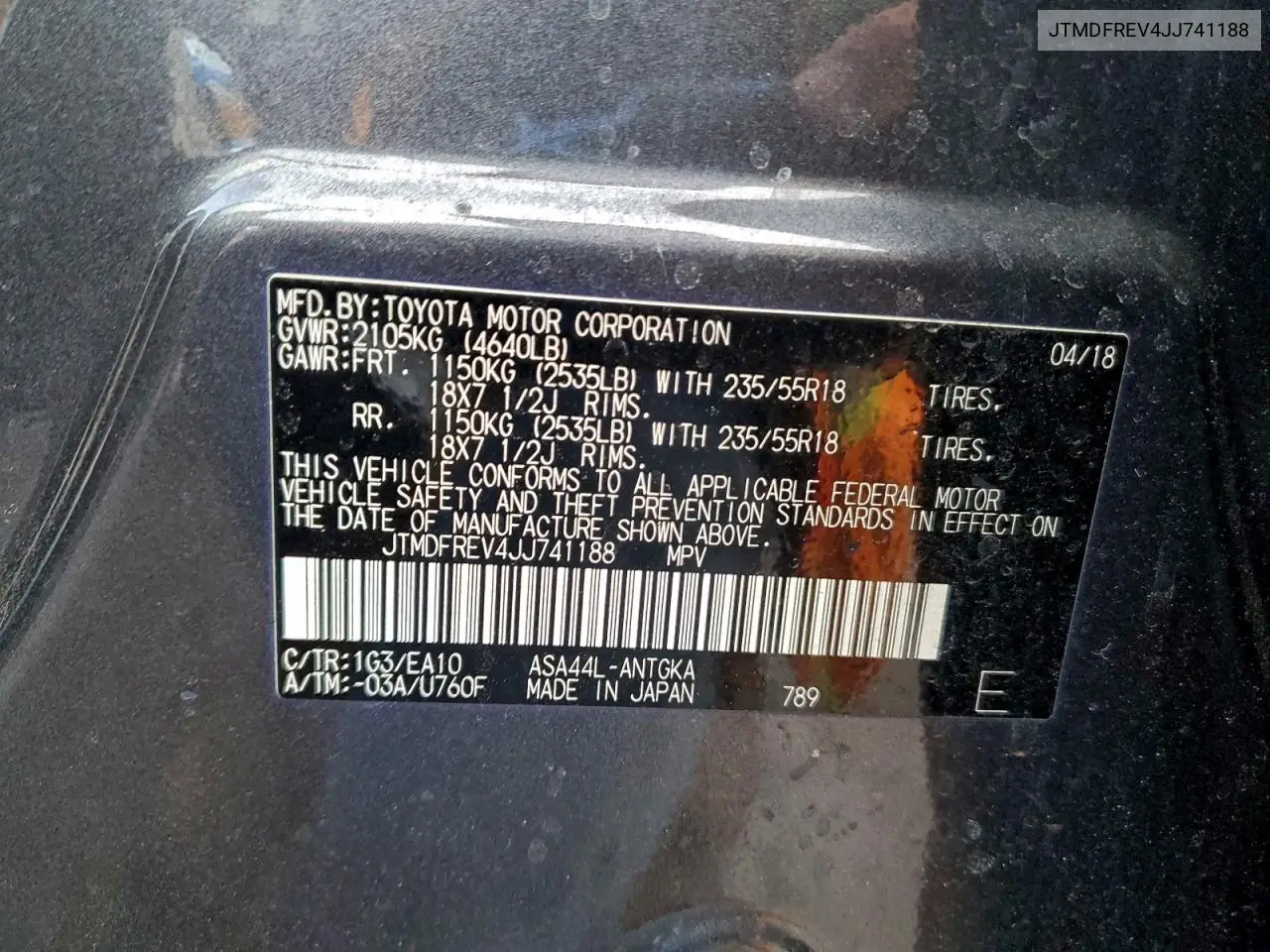 JTMDFREV4JJ741188 2018 Toyota Rav4 Limited