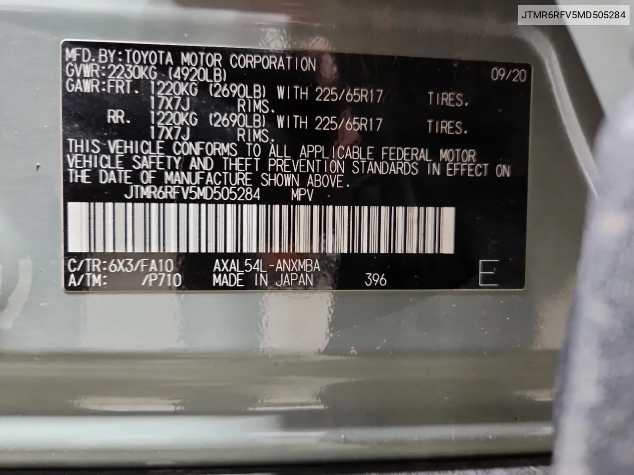 JTMR6RFV5MD505284 2021 Toyota Rav4 Xle