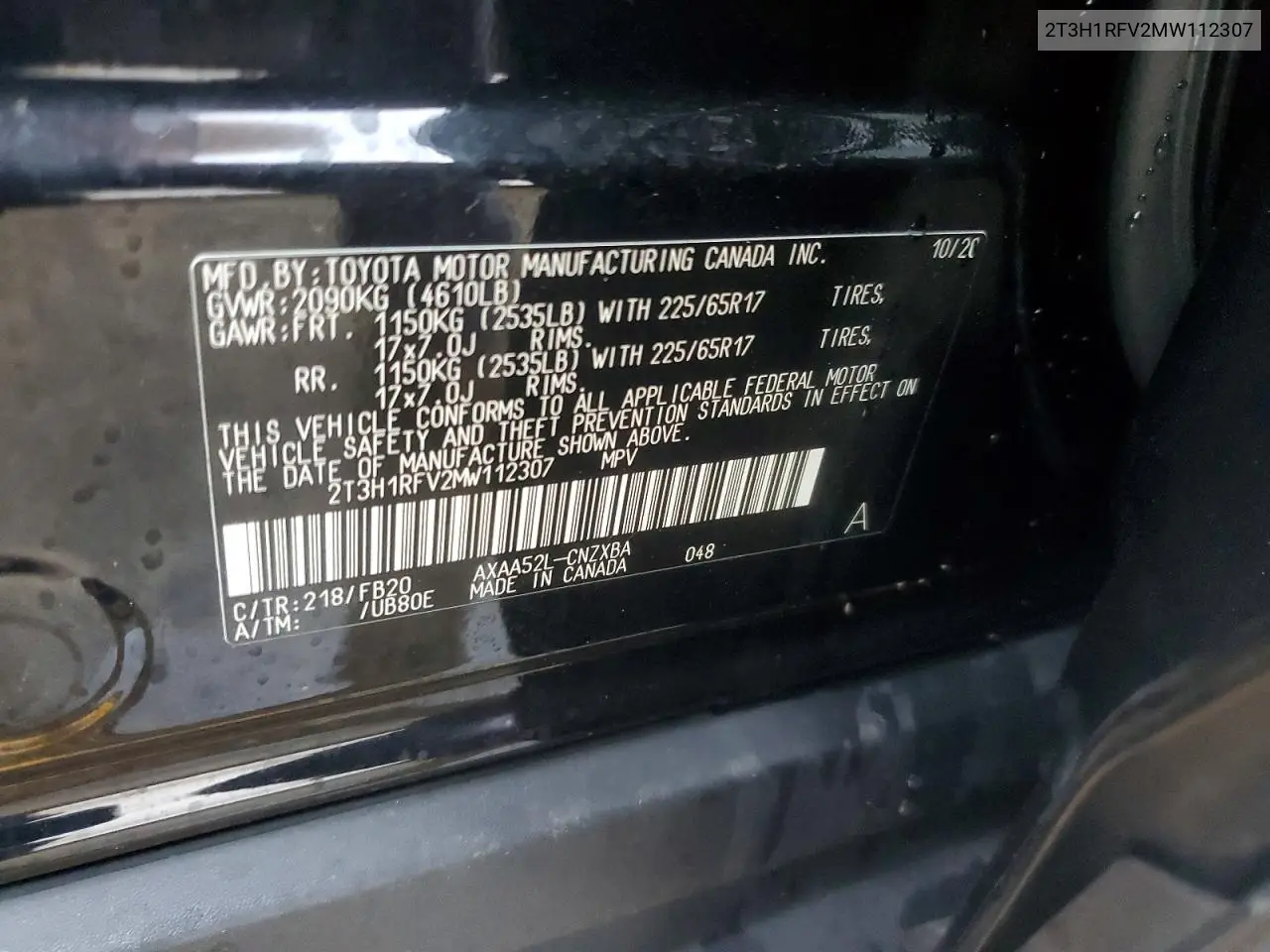 2T3H1RFV2MW112307 2021 Toyota Rav4 Le