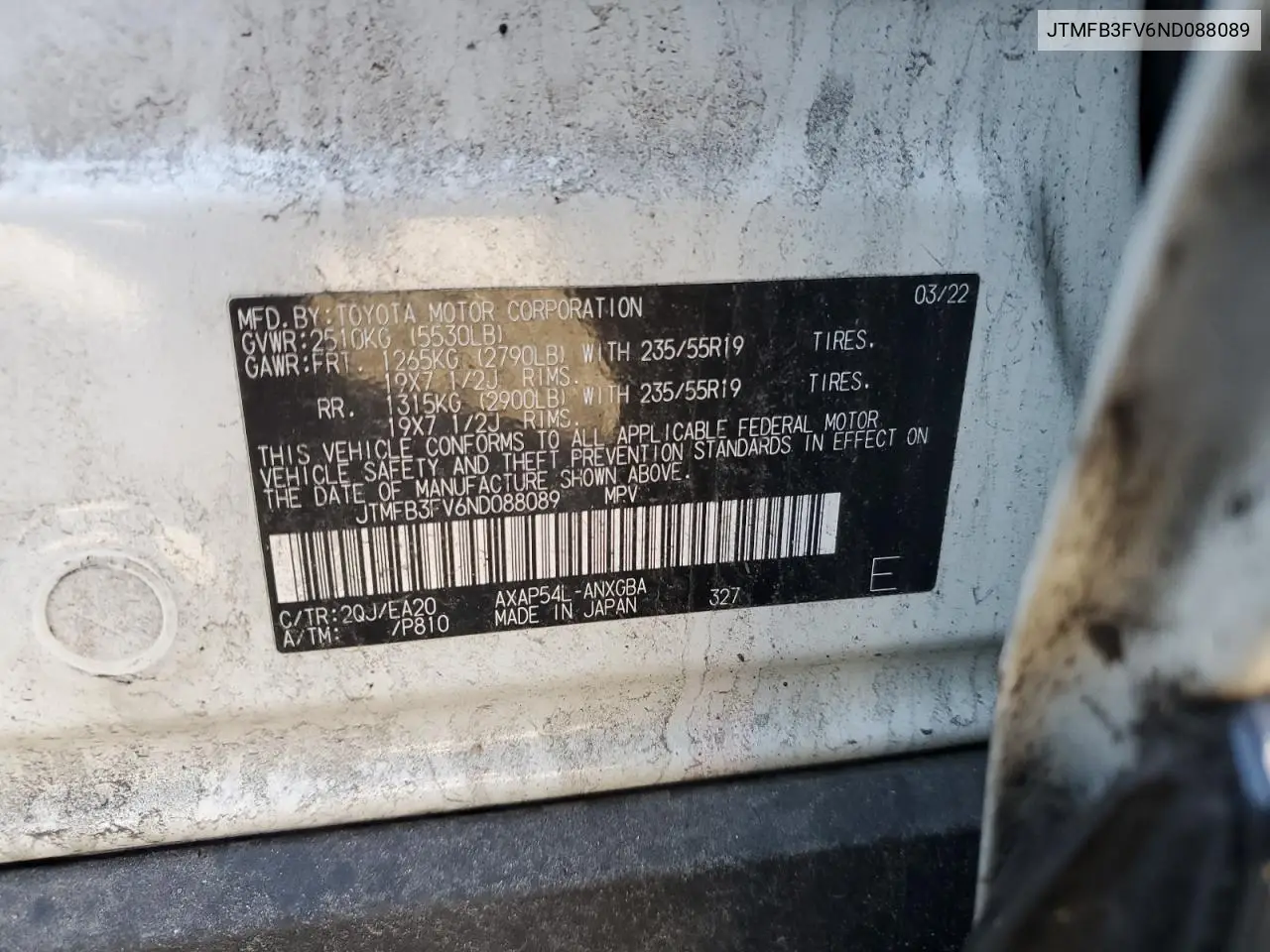JTMFB3FV6ND088089 2022 Toyota Rav4 Prime Xse