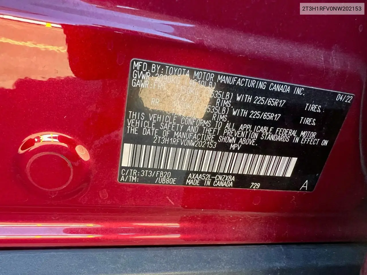 2T3H1RFV0NW202153 2022 Toyota Rav4 Le