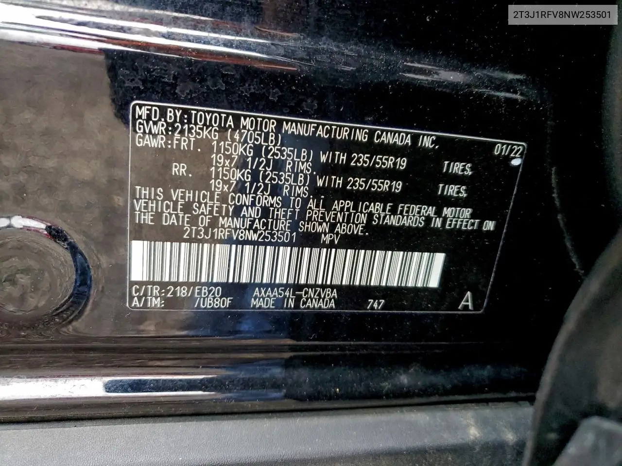 2T3J1RFV8NW253501 2022 Toyota Rav4 Adventure