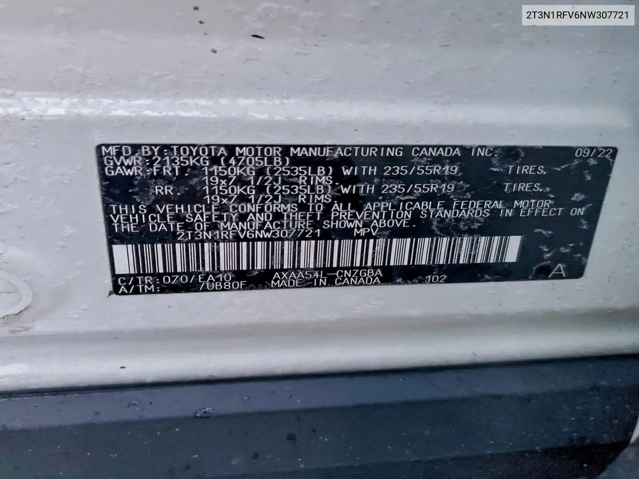 2T3N1RFV6NW307721 2022 Toyota Rav4 Limited