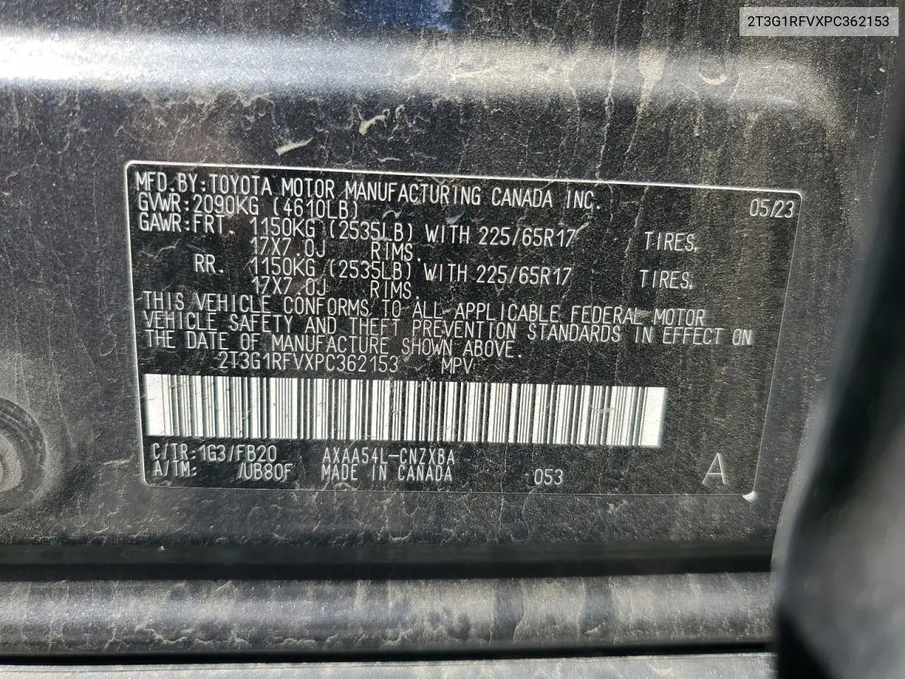 2T3G1RFVXPC362153 2023 Toyota Rav4 Le