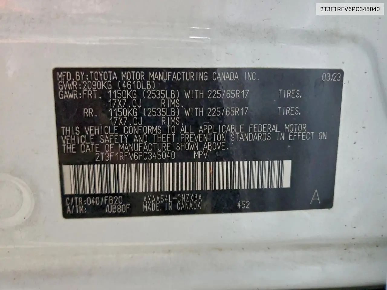 2T3F1RFV6PC345040 2023 Toyota Rav4 Le