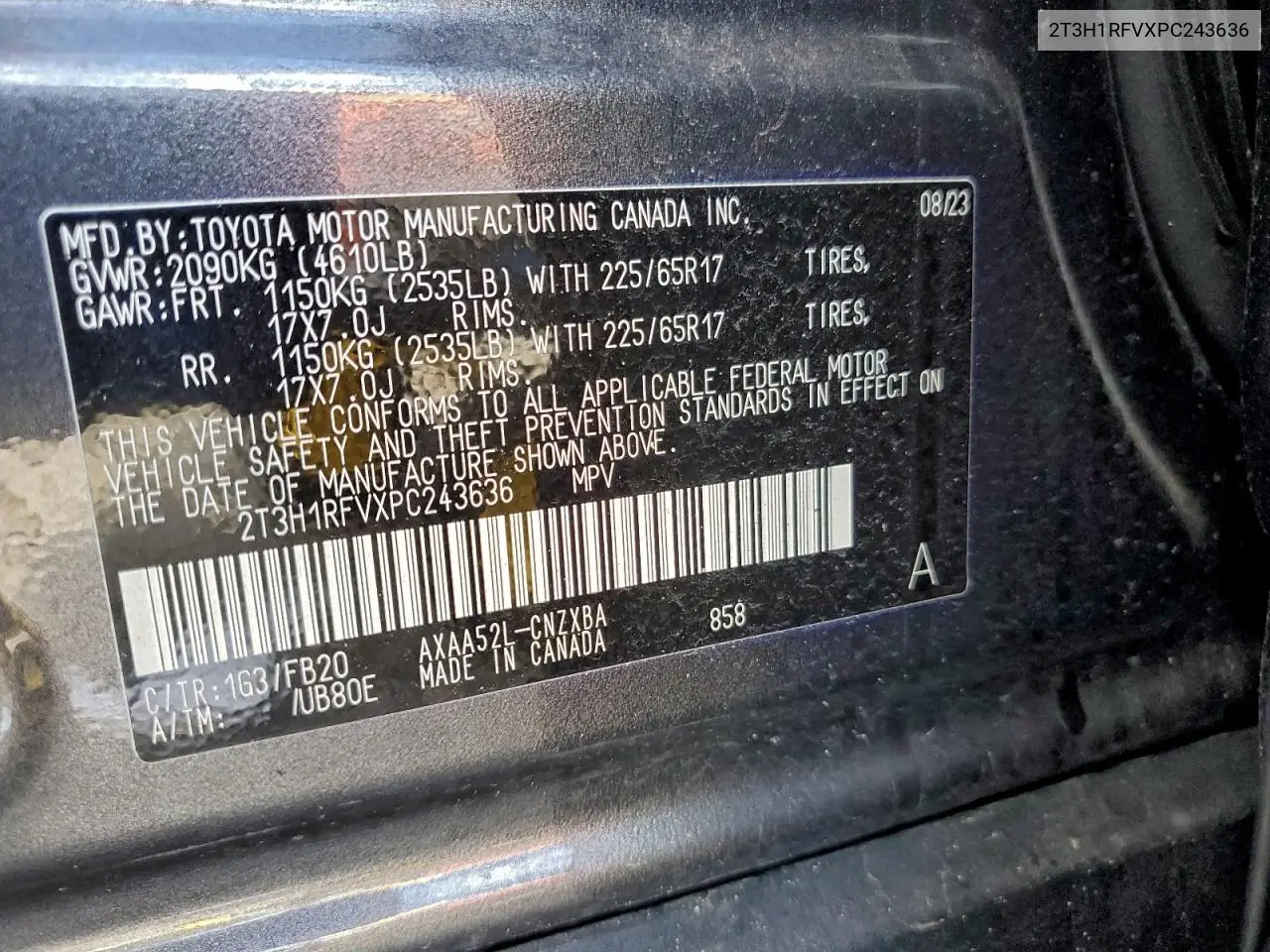 2T3H1RFVXPC243636 2023 Toyota Rav4 Le