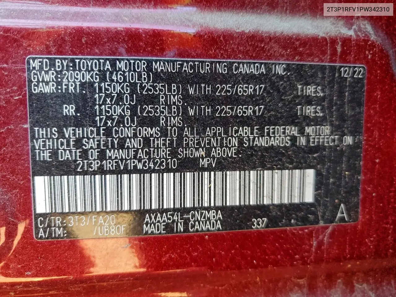 2T3P1RFV1PW342310 2023 Toyota Rav4 Xle