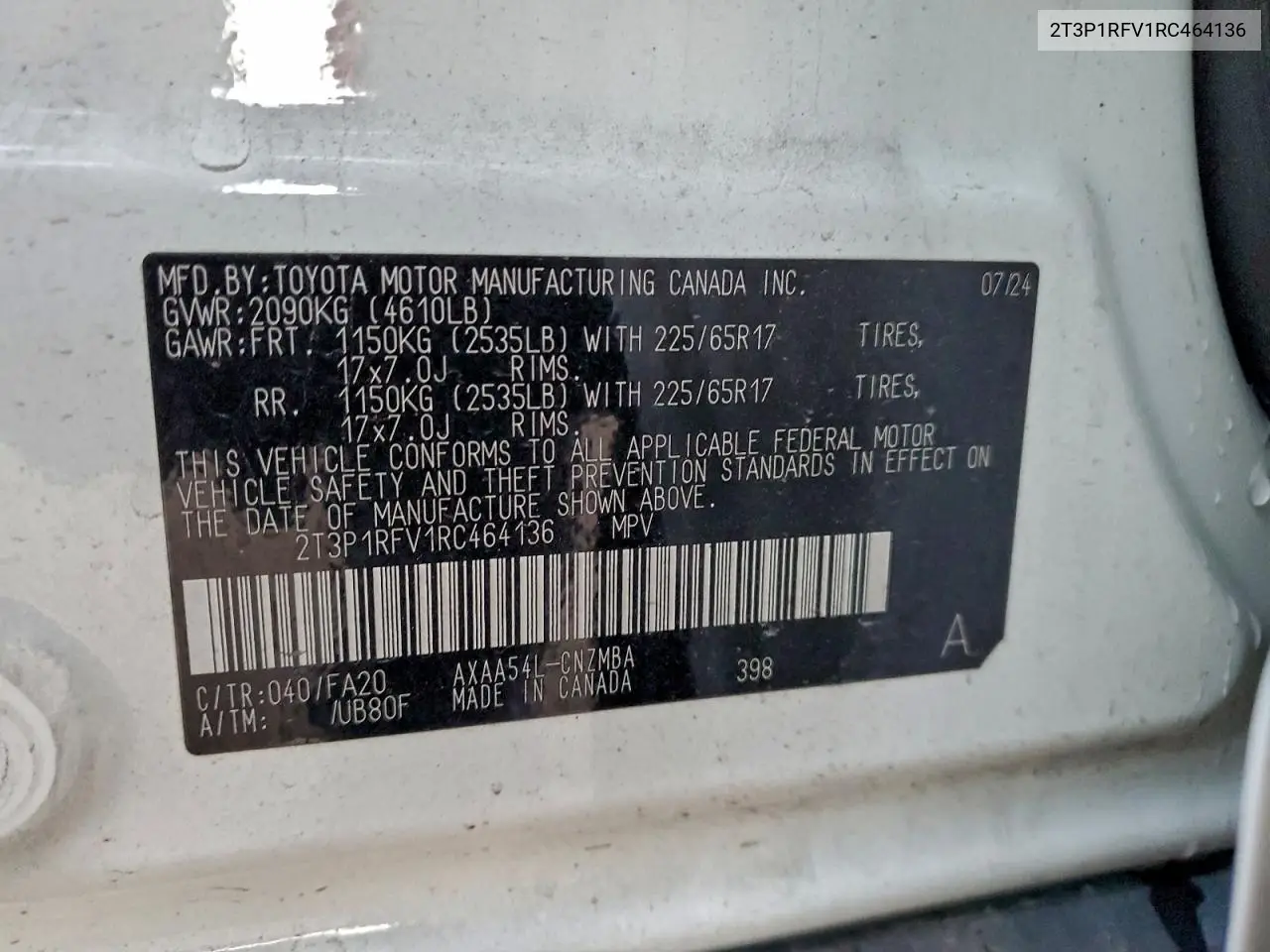 2T3P1RFV1RC464136 2024 Toyota Rav4 Xle