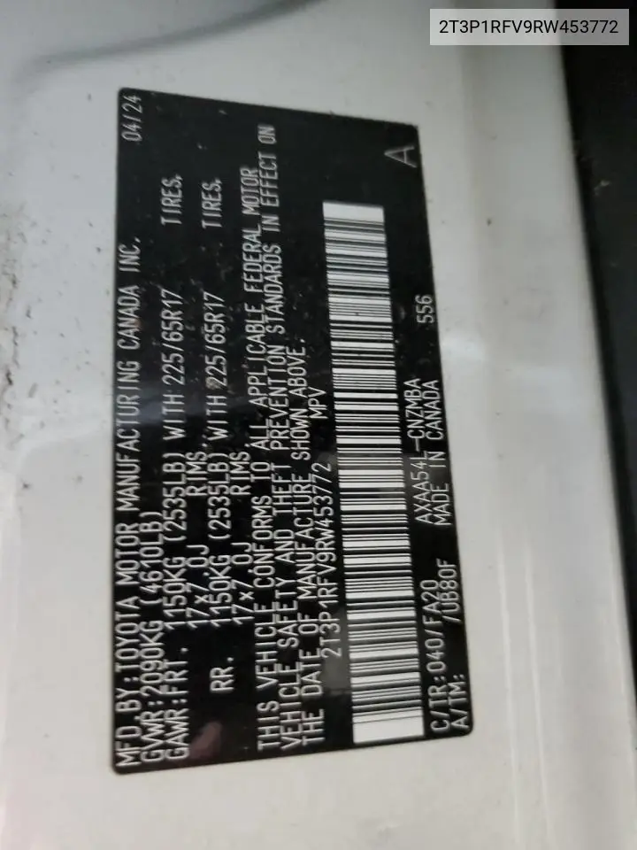2T3P1RFV9RW453772 2024 Toyota Rav4 Xle