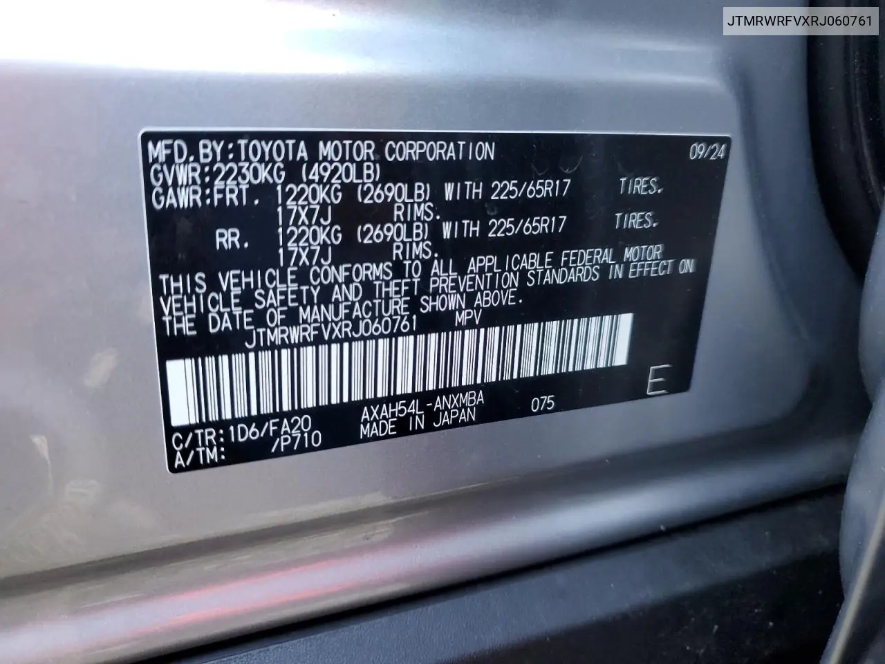 JTMRWRFVXRJ060761 2024 Toyota Rav4 Xle