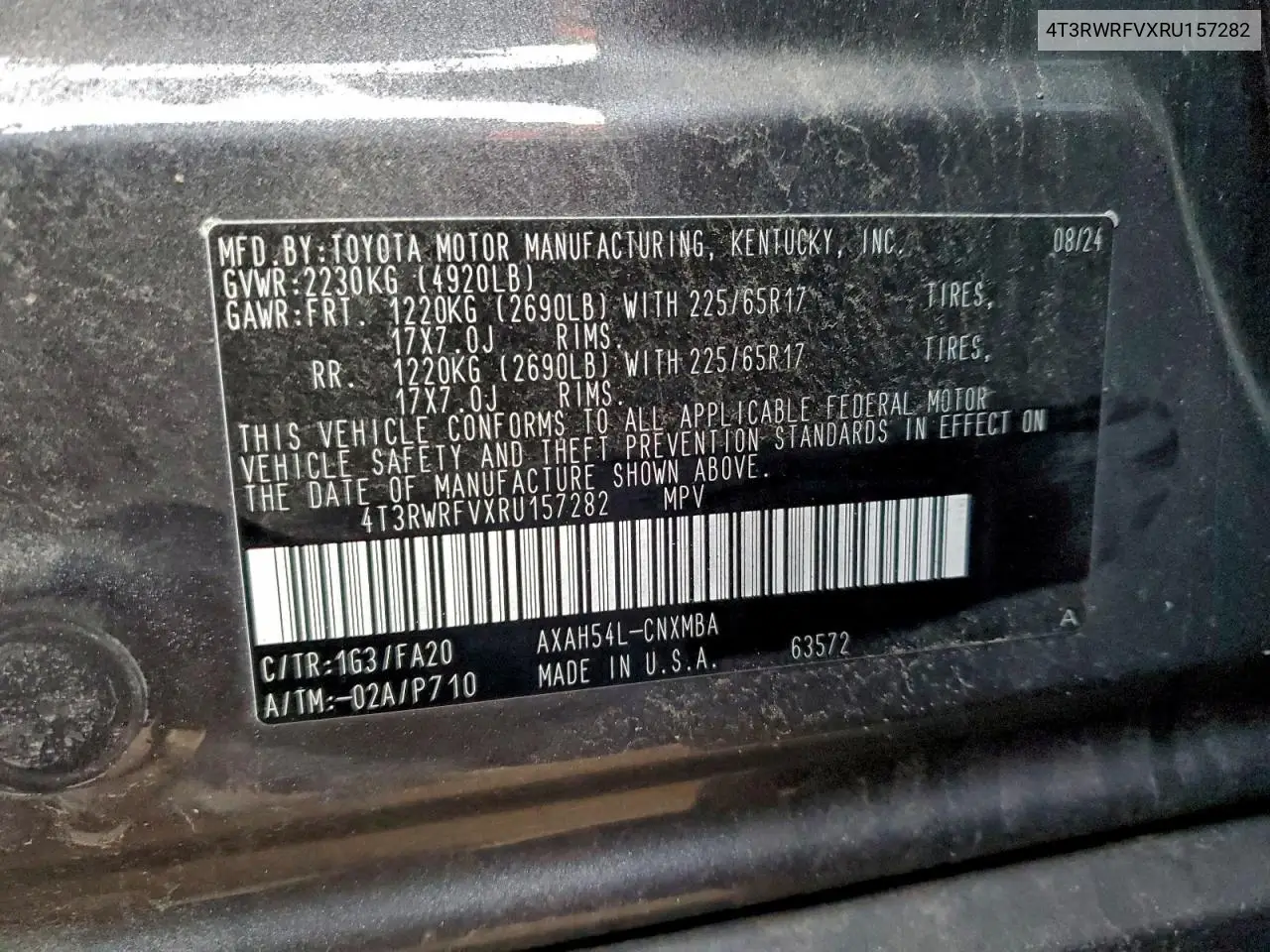 4T3RWRFVXRU157282 2024 Toyota Rav4 Xle