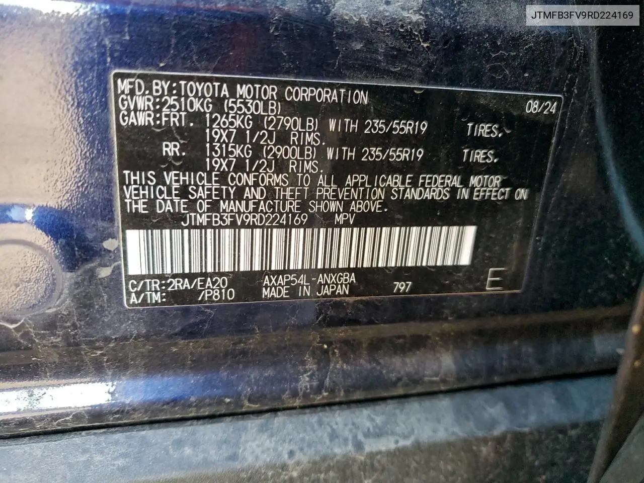 JTMFB3FV9RD224169 2024 Toyota Rav4 Prime Xse