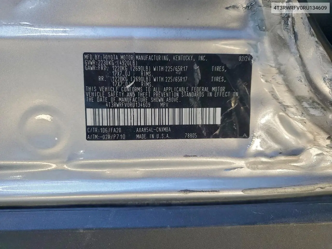4T3RWRFV0RU134609 2024 Toyota Rav4 Xle
