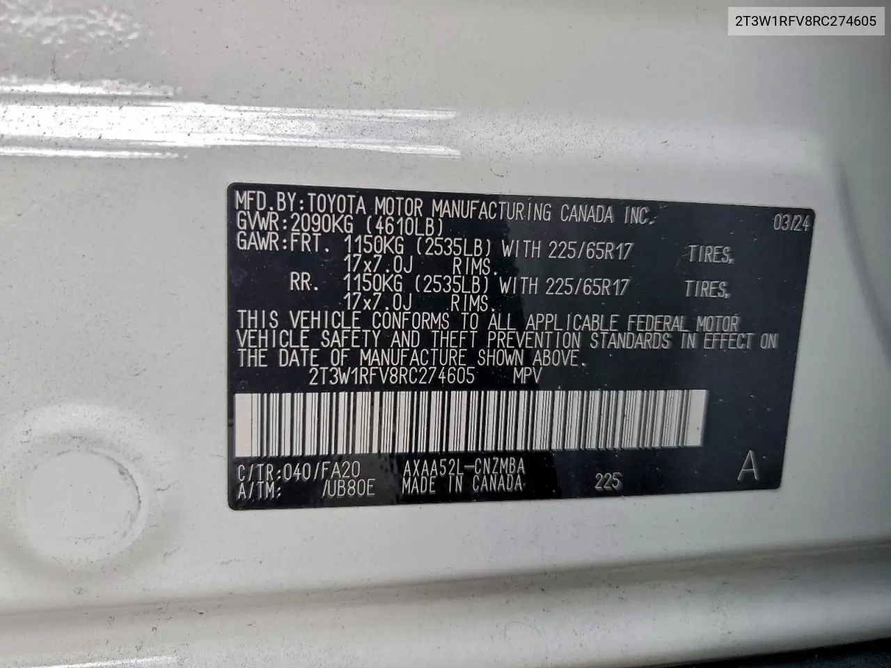 2T3W1RFV8RC274605 2024 Toyota Rav4 Xle