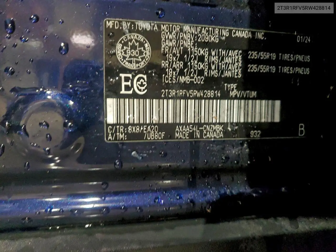 2T3R1RFV5RW428814 2024 Toyota Rav4 Xle