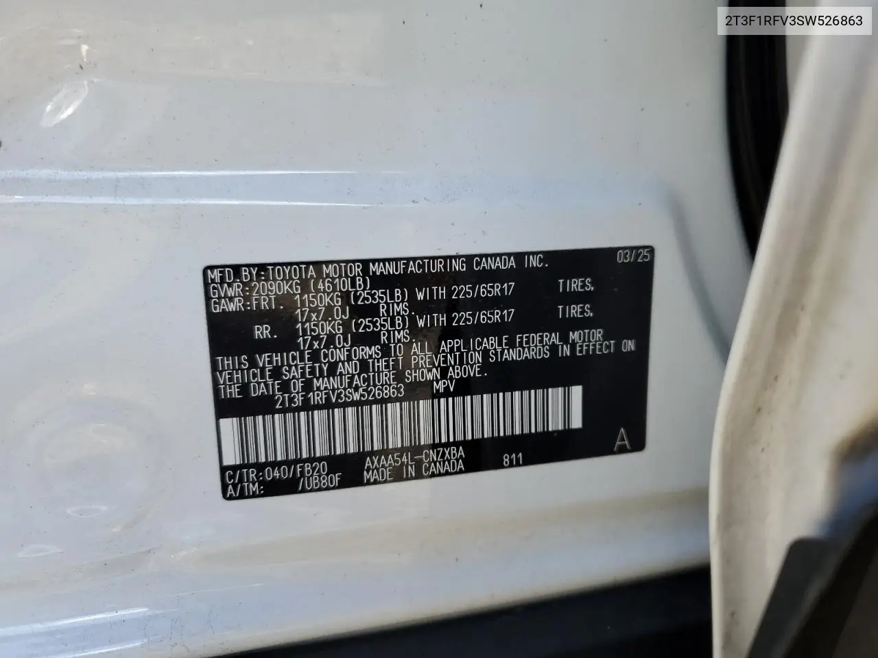 2T3F1RFV3SW526863 2025 Toyota Rav4 Le