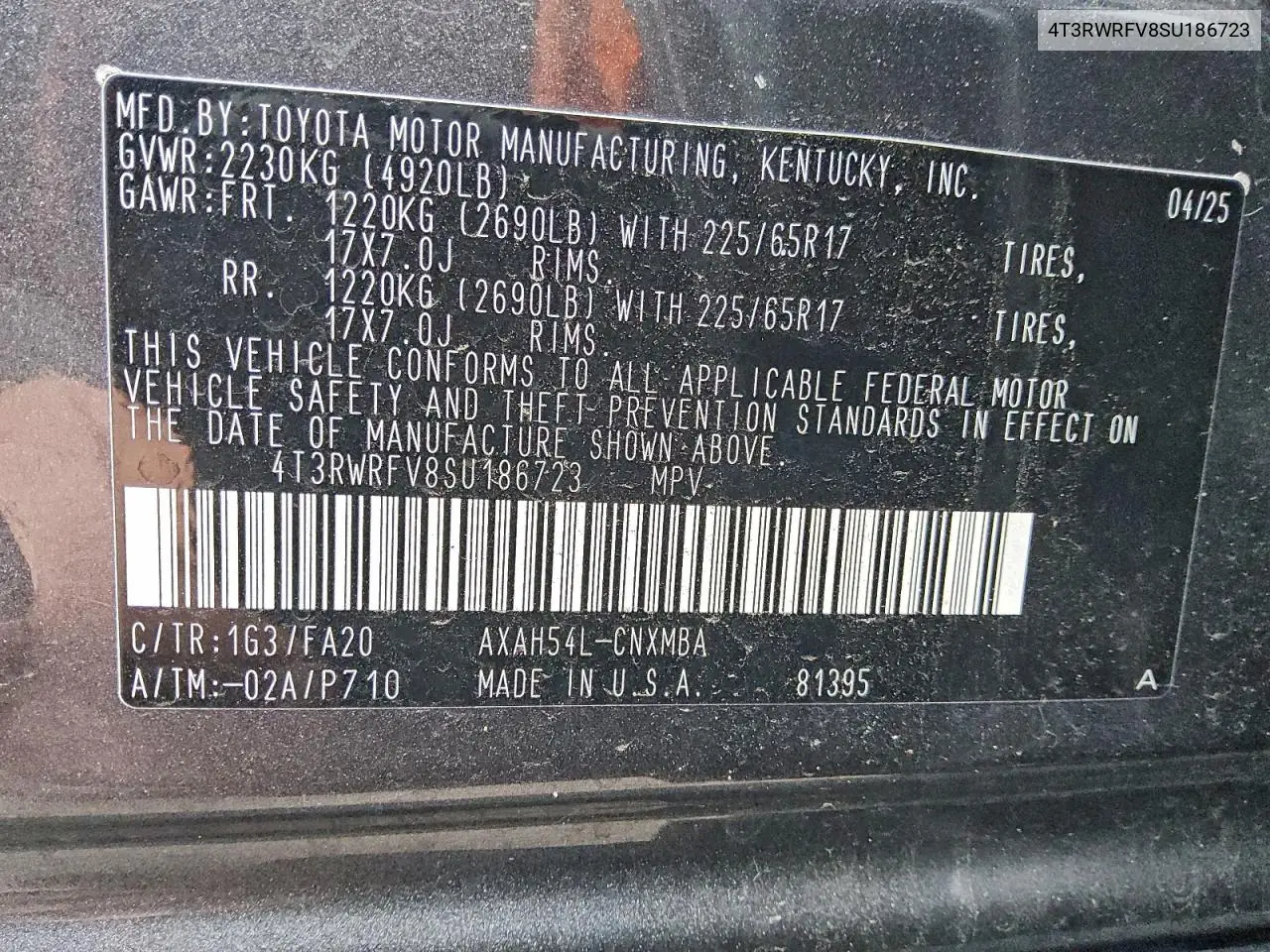 4T3RWRFV8SU186723 2025 Toyota Rav4 Xle