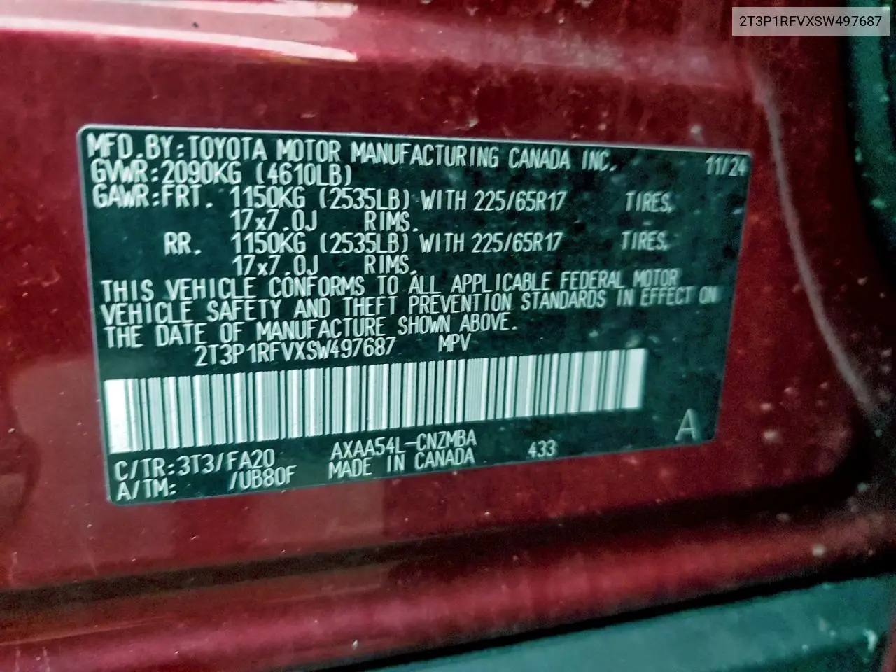 2T3P1RFVXSW497687 2025 Toyota Rav4 Xle