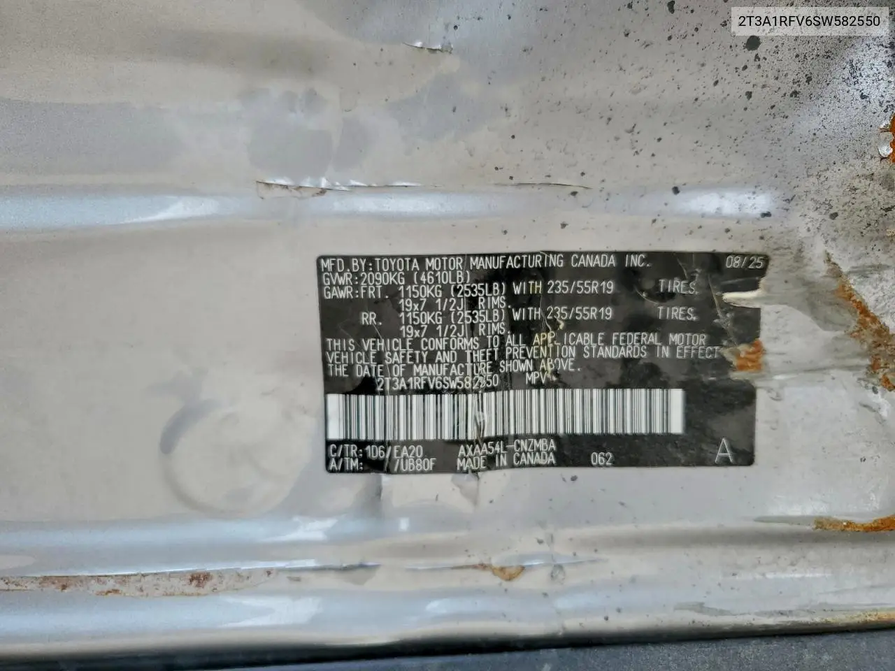 2T3A1RFV6SW582550 2025 Toyota Rav4 Xle Premium