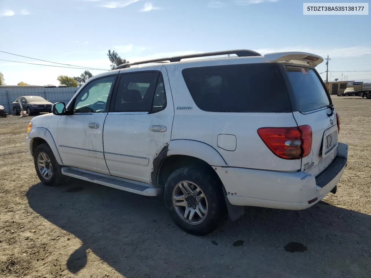 2003 Toyota Sequoia Limited VIN: 5TDZT38A53S138177 Lot: 72553274