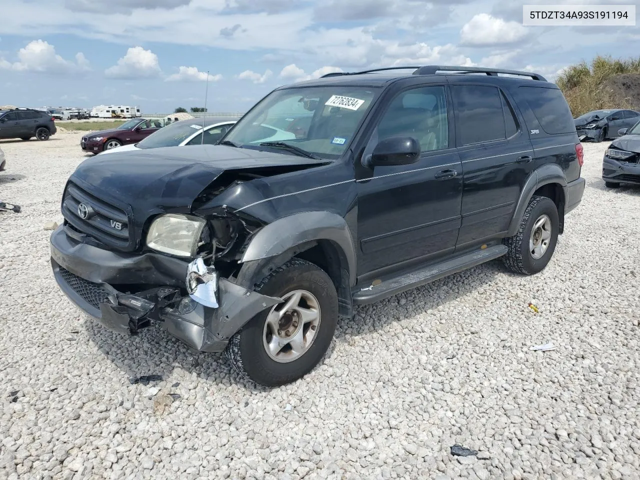 2003 Toyota Sequoia Sr5 VIN: 5TDZT34A93S191194 Lot: 72762834