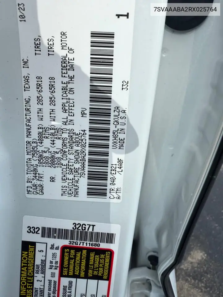 7SVAAABA2RX025764 2024 Toyt Sequoia Tr