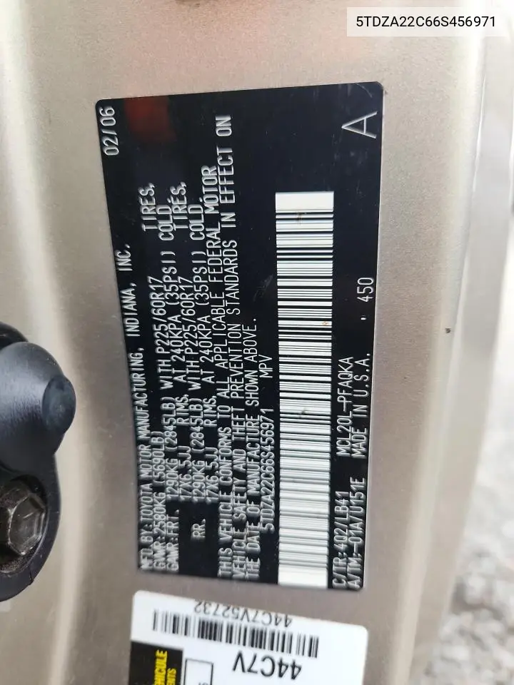 5TDZA22C66S456971 2006 Toyota Sienna Xle