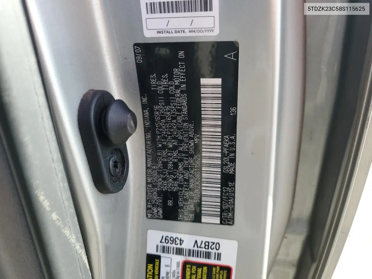 5TDZK23C58S115625 2008 Toyota Sienna Ce