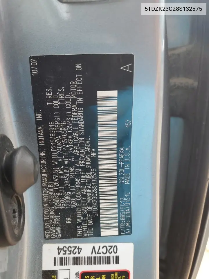 5TDZK23C28S132575 2008 Toyota Sienna Ce