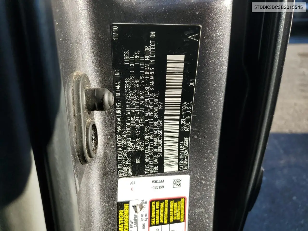 5TDDK3DC3BS015545 2011 Toyota Sienna Xle