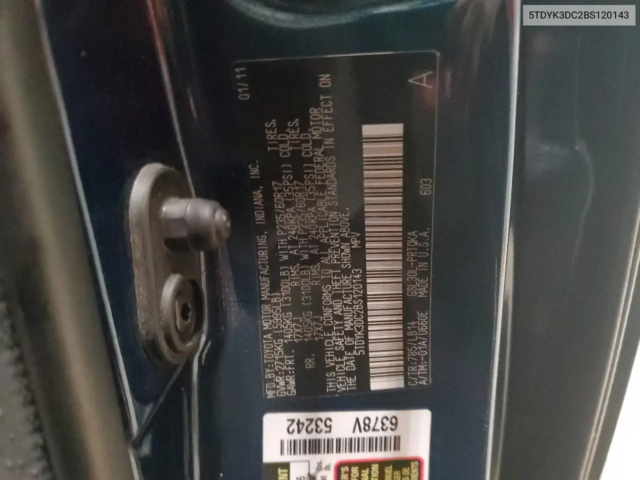 5TDYK3DC2BS120143 2011 Toyota Sienna Xle