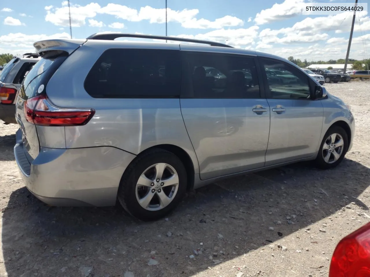 2015 Toyota Sienna Le VIN: 5TDKK3DC0FS644029 Lot: 69762474