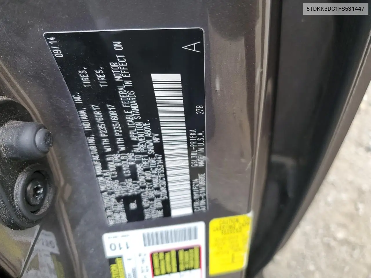5TDKK3DC1FS531447 2015 Toyota Sienna Le
