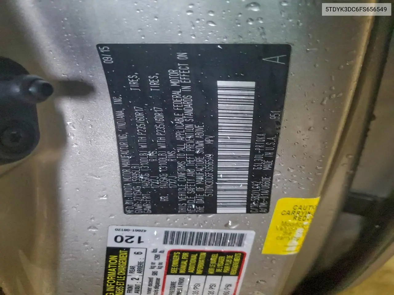 5TDYK3DC6FS656549 2015 Toyota Sienna Xle