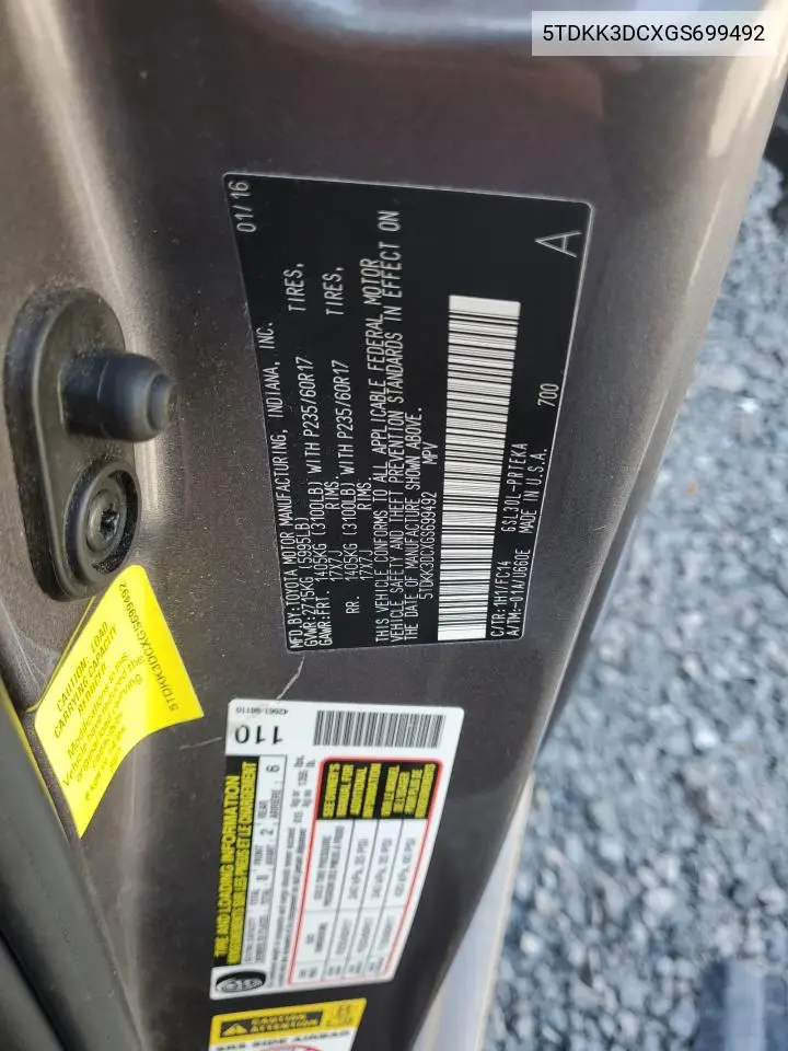 5TDKK3DCXGS699492 2016 Toyota Sienna Le