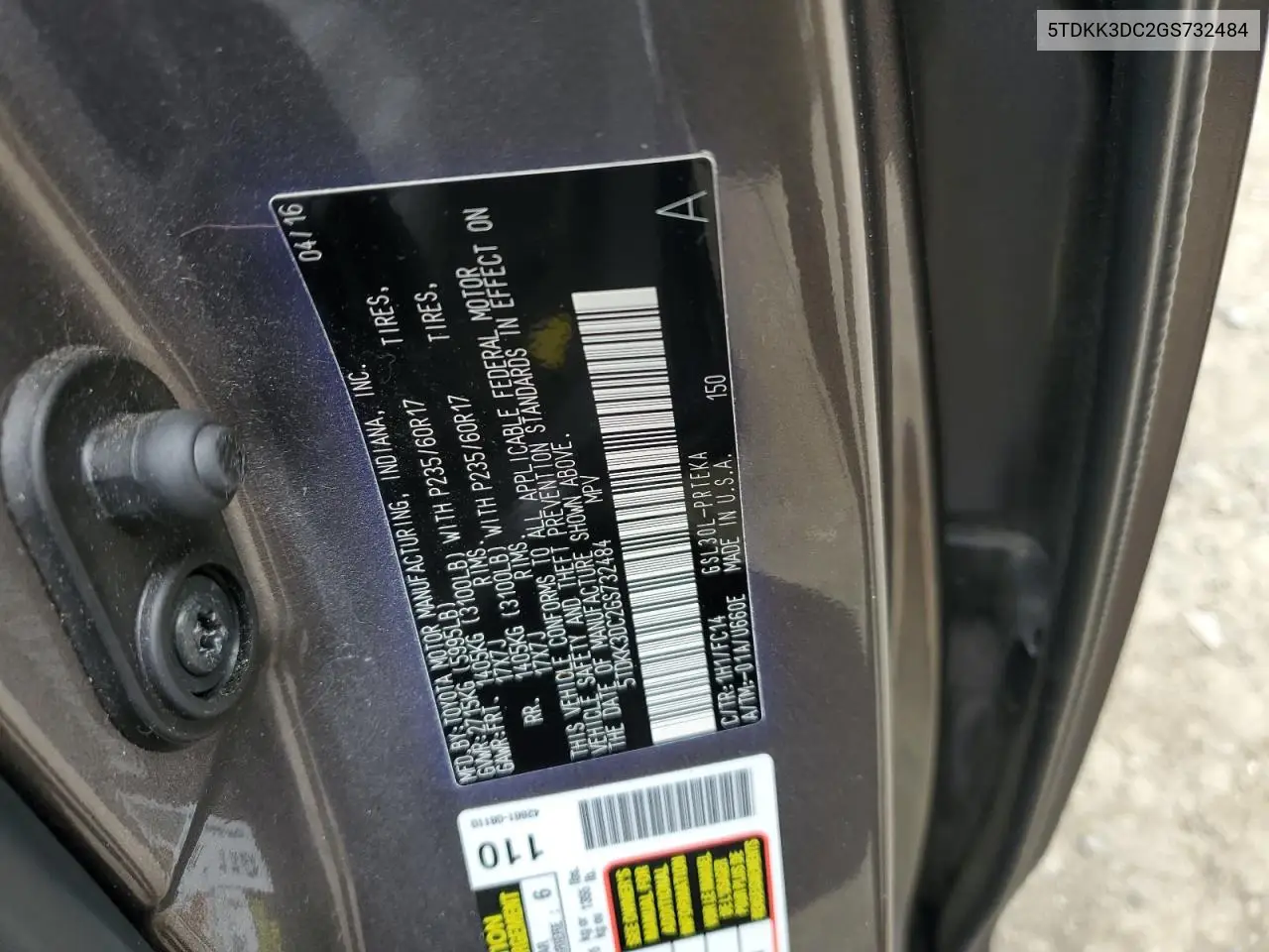 5TDKK3DC2GS732484 2016 Toyota Sienna Le